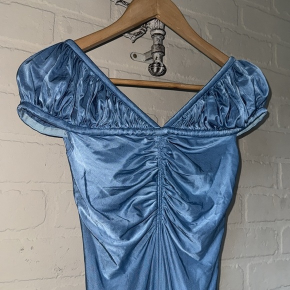 Paco Rabanne dress Elegant Blue Shoulder cuff metallic size 36 or US 2 stretch - Picture 4 of 10